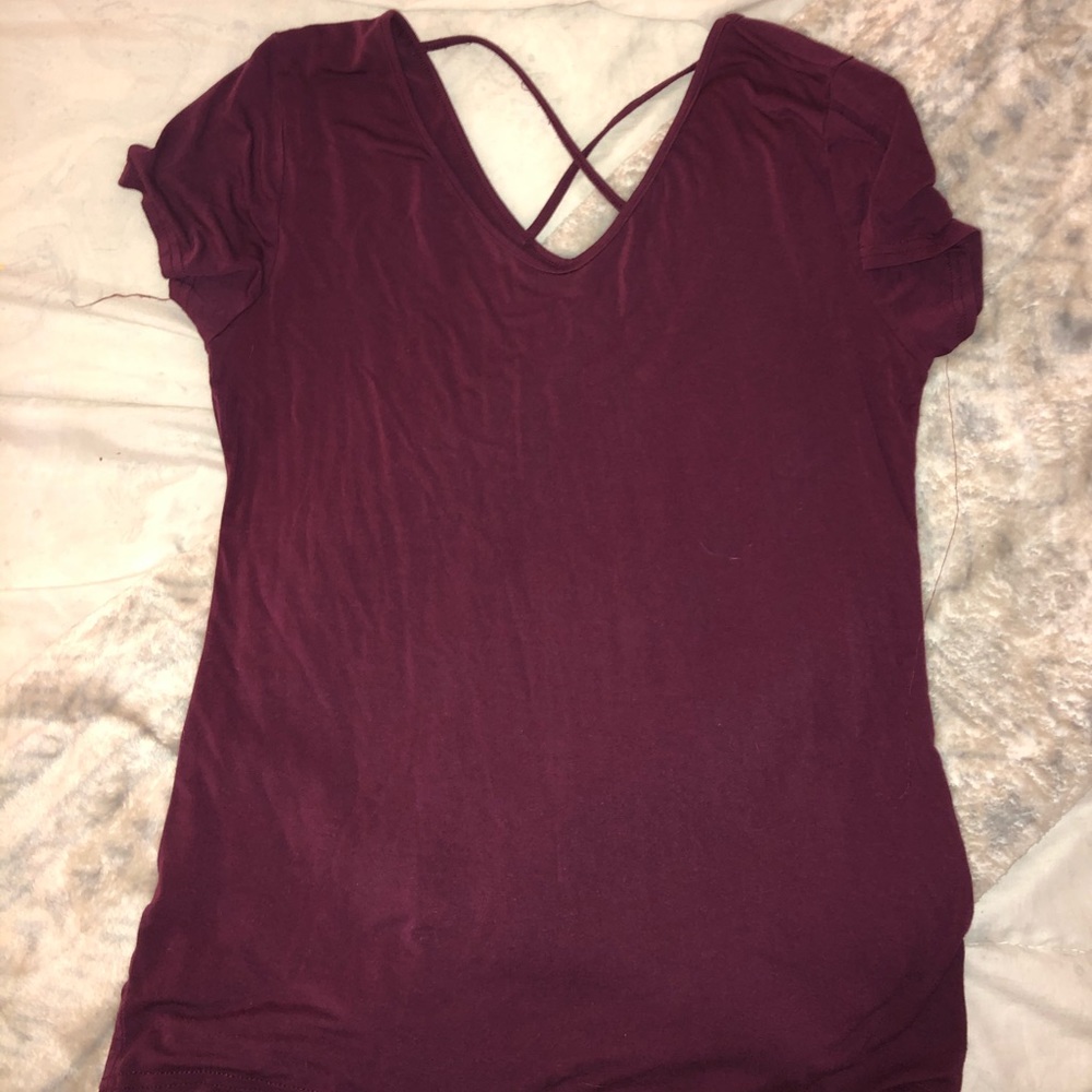 Burgundy T-shirt with Cross Back